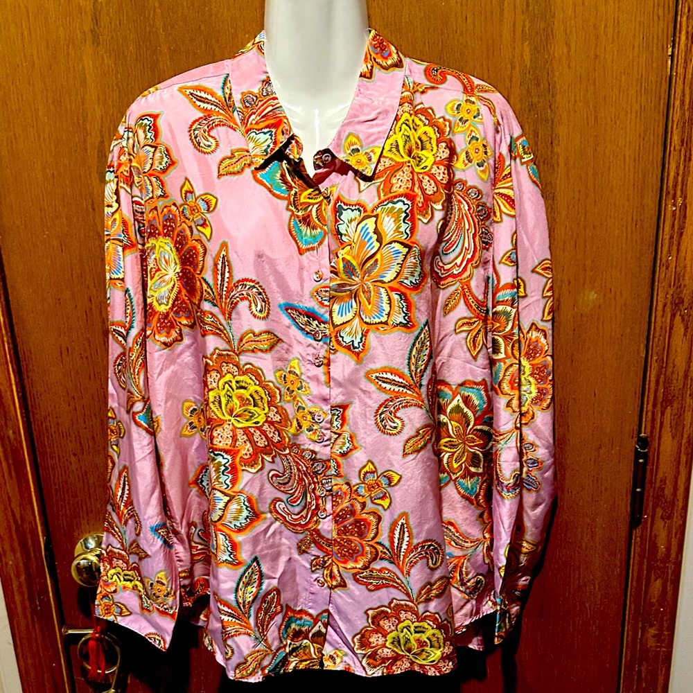 Johnny Was Vibrant Pink Floral Men's Shirt large new with tags